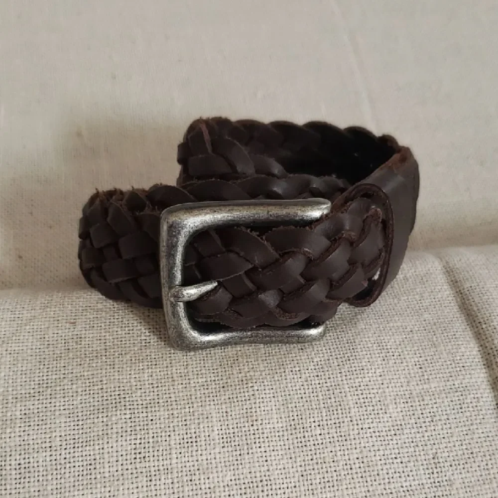 Gap Kid's Braided Leather Belt Brown Silver Buckle Casual
